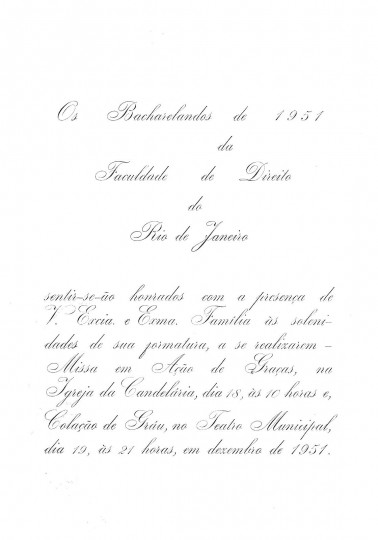 Convite para a cerimônia de colação de grau, 1951