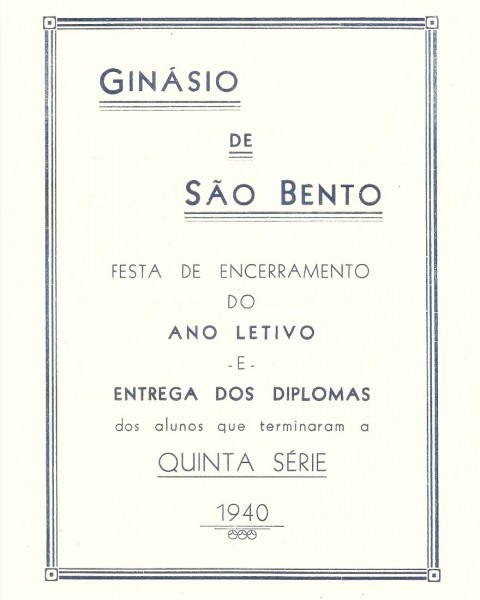 Convite da solenidade de formatura do Ginásio de São Bento, 1940