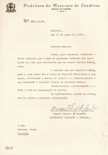 Carta da Prefeitura de Londrina 15/6/71