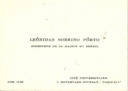 Cartão de visita de Leônidas como Diretor da "Maison du Brésil"